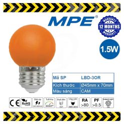 Bóng đèn led bulb trang trí tròn màu cam 1.5W MPE - LBD-3OR MPE