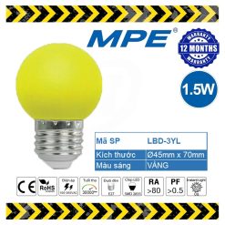 Bóng đèn led bulb trang trí tròn màu vàng 1.5W MPE - LBD-3YL MPE
