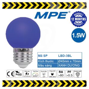 Bóng đèn led bulb trang trí tròn màu xanh dương 1.5W MPE - LBD-3BL MPE