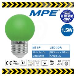 Bóng đèn led bulb trang trí tròn màu xanh lá 1.5W MPE - LBD-3GR MPE