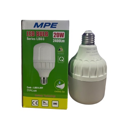 Bóng đèn led bulb tròn 20W Đui E27 - Ánh sáng trắng LBD3-20T của hãng MPE với công suất 20W