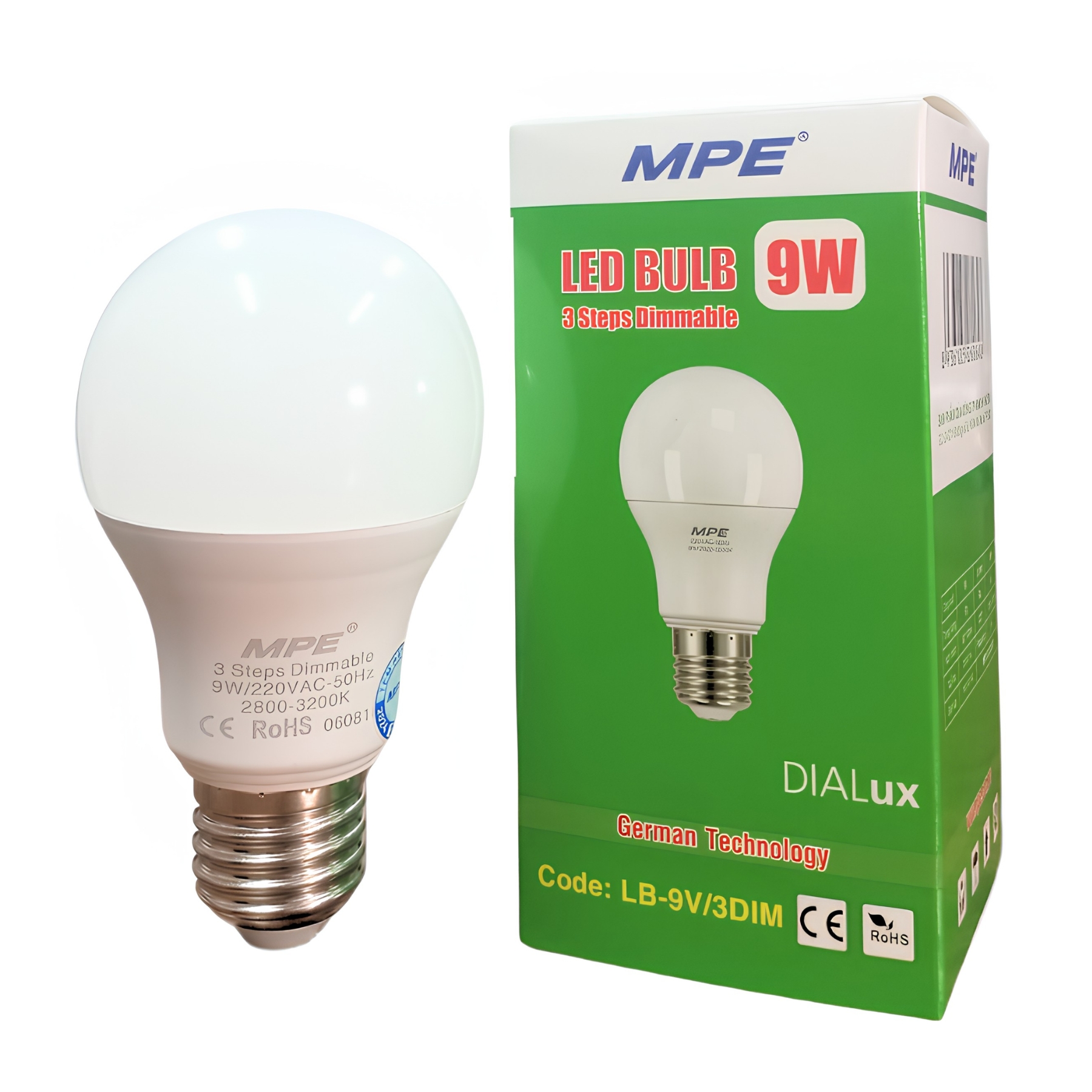 Bóng đèn led bulb tròn 3 chế độ sáng MPE đui E27 – Ánh sáng vàng – LB-9V3DIM MPE