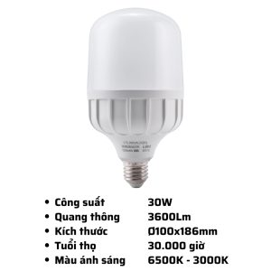 Bóng đèn led bulb tròn 30W Đui E27 - Ánh sáng trắng LBD3-30T của hãng MPE với công suất 30W