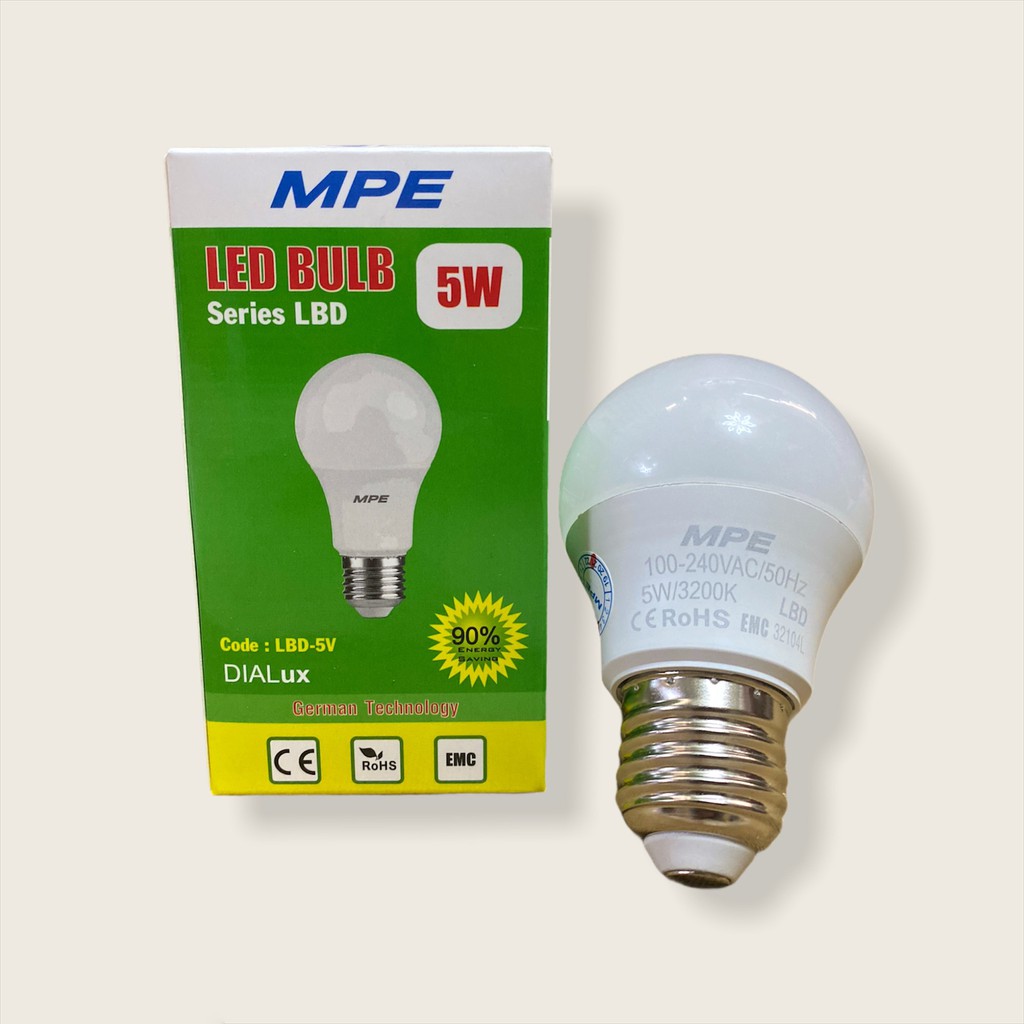 Bóng đèn led bulb tròn 5W Đui E27 - Ánh sáng vàng LBD3-5V MPE - Ảnh 2