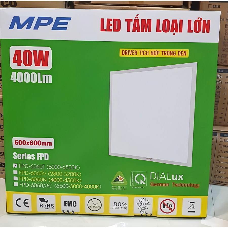 Đèn LED tấm panel loại lớn 600x600mm - 40W ánh sáng trắng FPD-6060T MPE