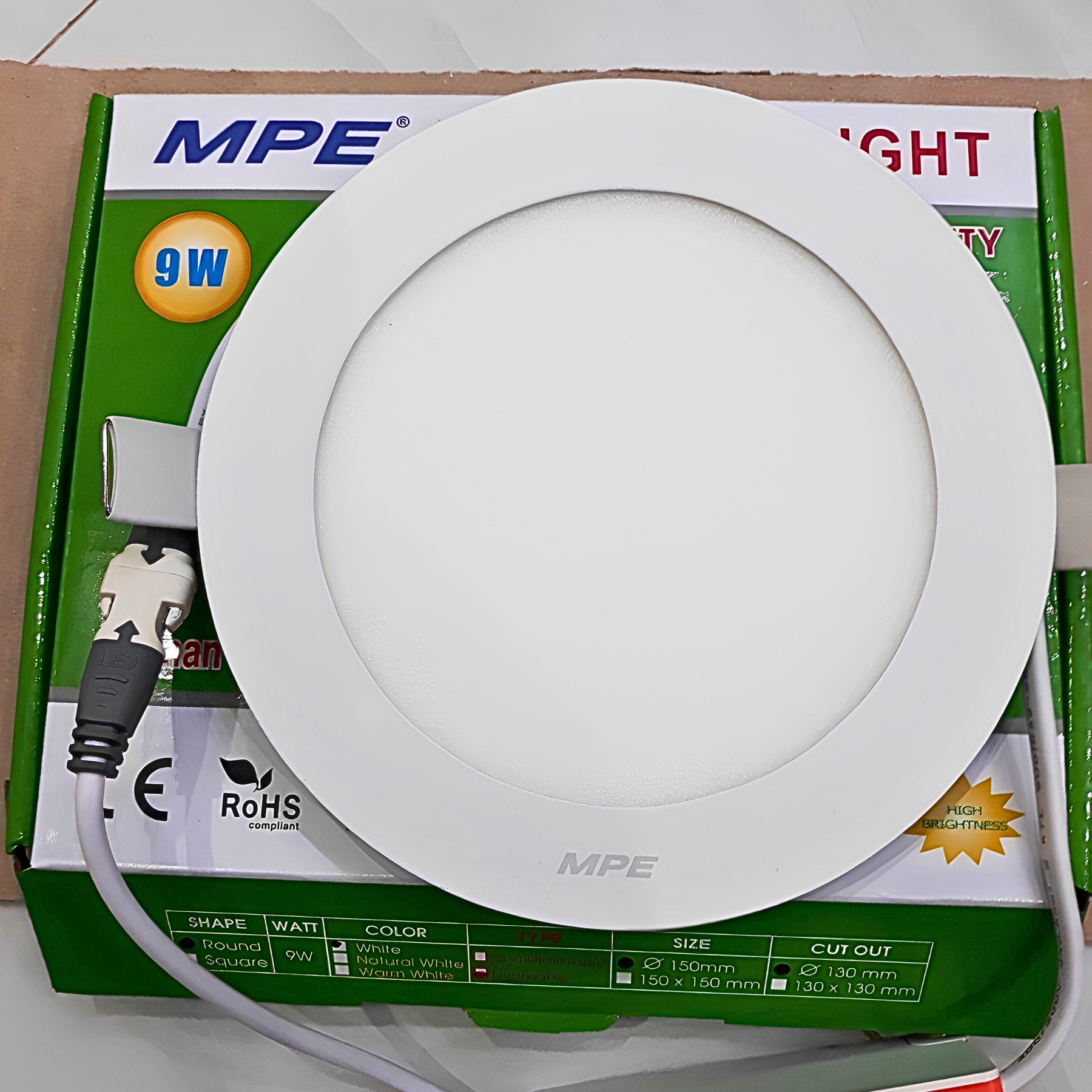 Đèn Led panel siêu mỏng điều chỉnh độ sáng 9W Lỗ khoét 130mm Ánh sáng vàng RPL-9V/DIM MPE