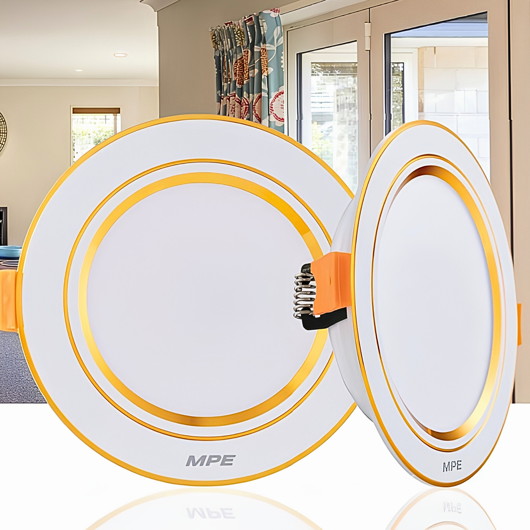 Đèn led downlight 5W viền vàng lỗ khoét 74mm ánh sáng vàng DLV2-5V MPE