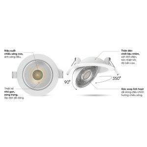 Đèn led downlight âm trần điều chỉnh hướng chiếu sáng 7W 3 chế độ màu DLA2-7 MPE