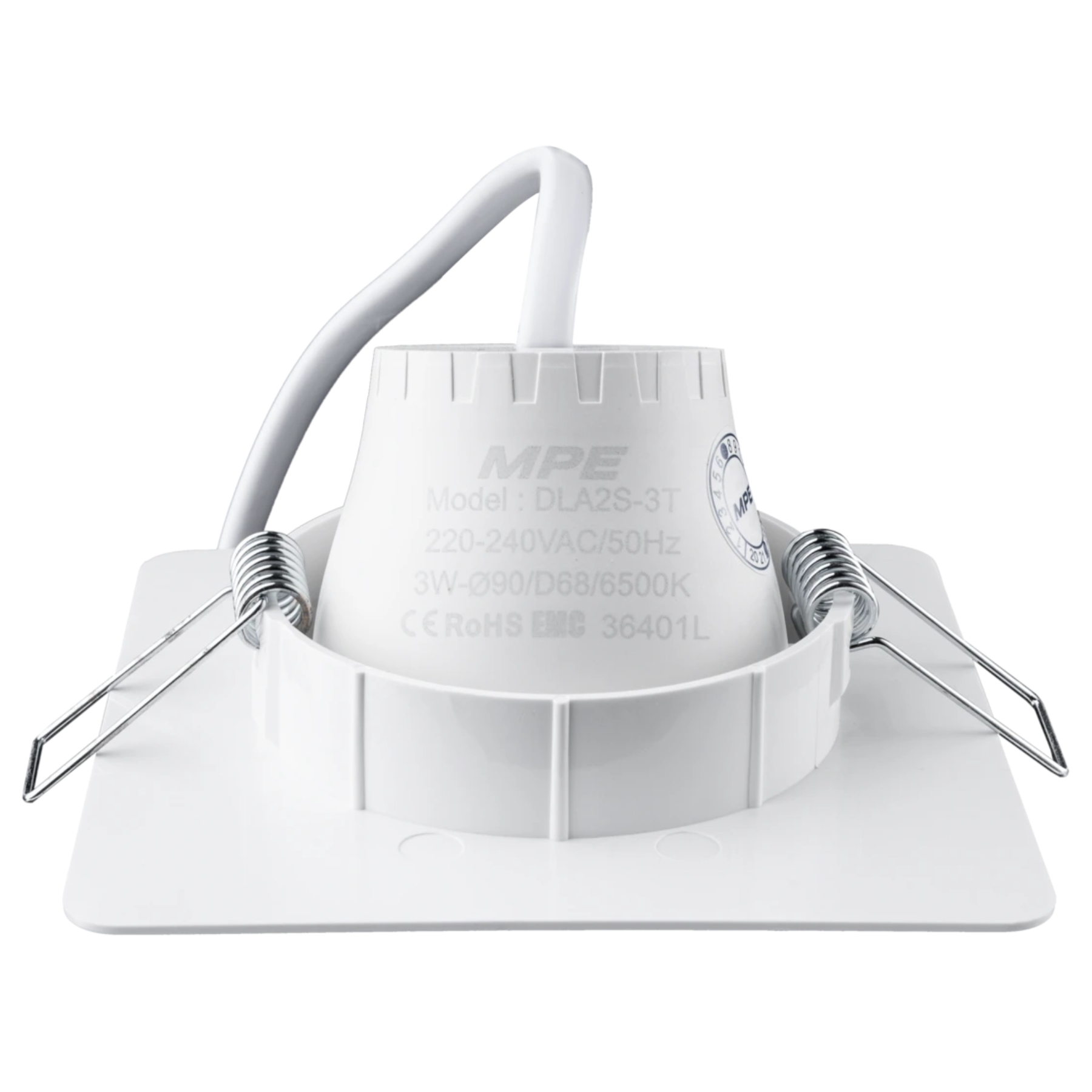 Đèn led downlight âm trần điều chỉnh hướng chiếu sáng mặt vuông 3W ánh sáng vàng DLA2S-3V MPE