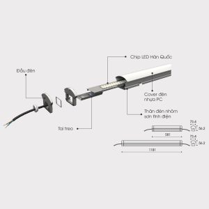 Bộ đèn LED bán nguyệt 40W 1200mm ánh sáng trắng M28.V2 1200/40W 6500K Rạng Đông