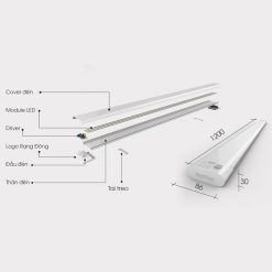Bộ đèn LED bán nguyệt 60W 1200mm ánh sáng trắng M66 1200/60W 6500K Rạng Đông