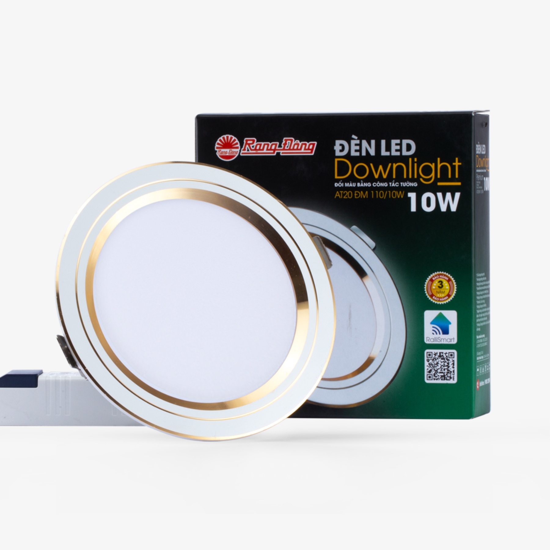 Đèn LED Downlight âm trần 10W viền vàng lỗ khoét 110mm đổi màu AT20 110/10W (G) Rạng Đông