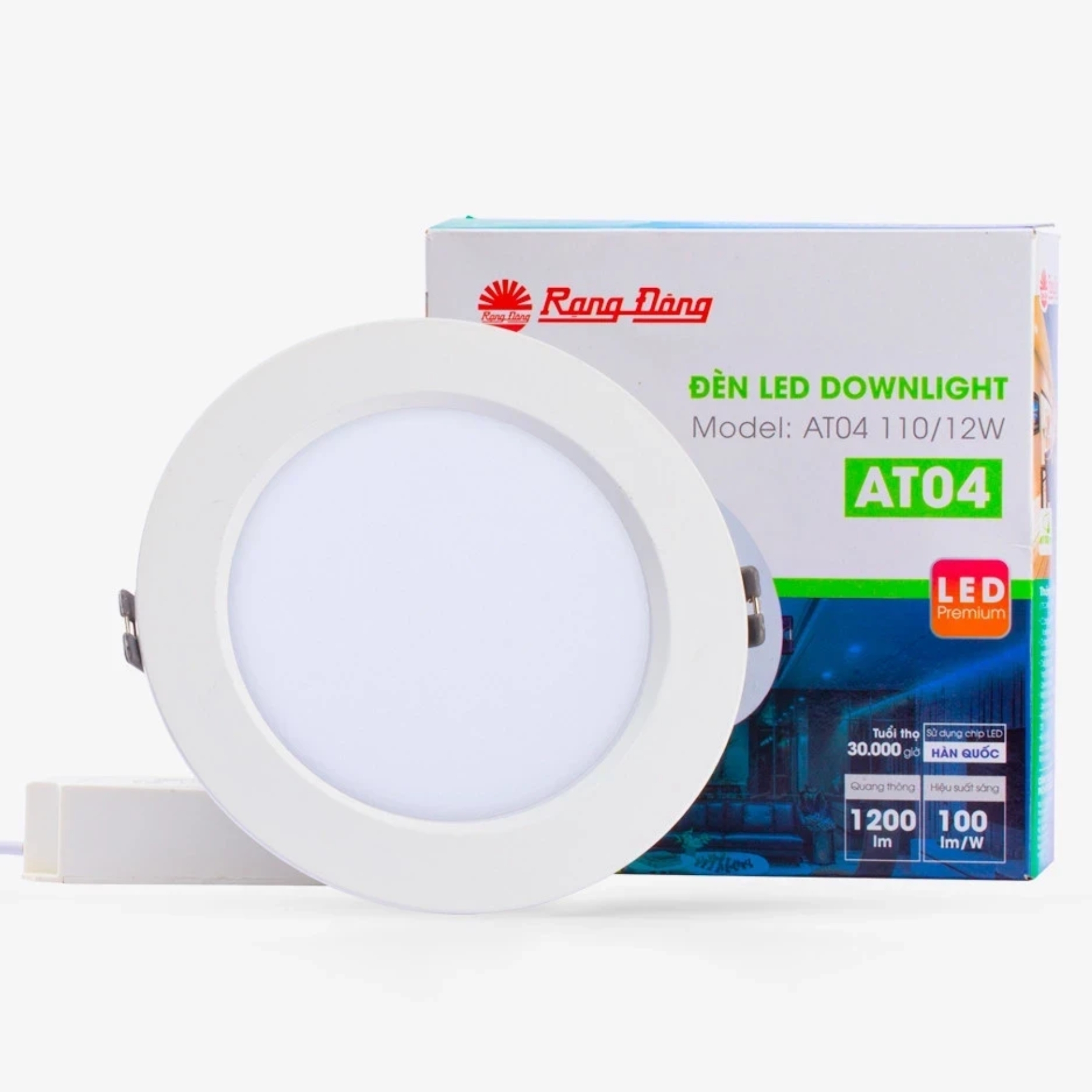 Đèn LED Downlight âm trần 12W lỗ khoét 110mm ánh sáng trắng AT04 110/12W 6500K Rạng Đông
