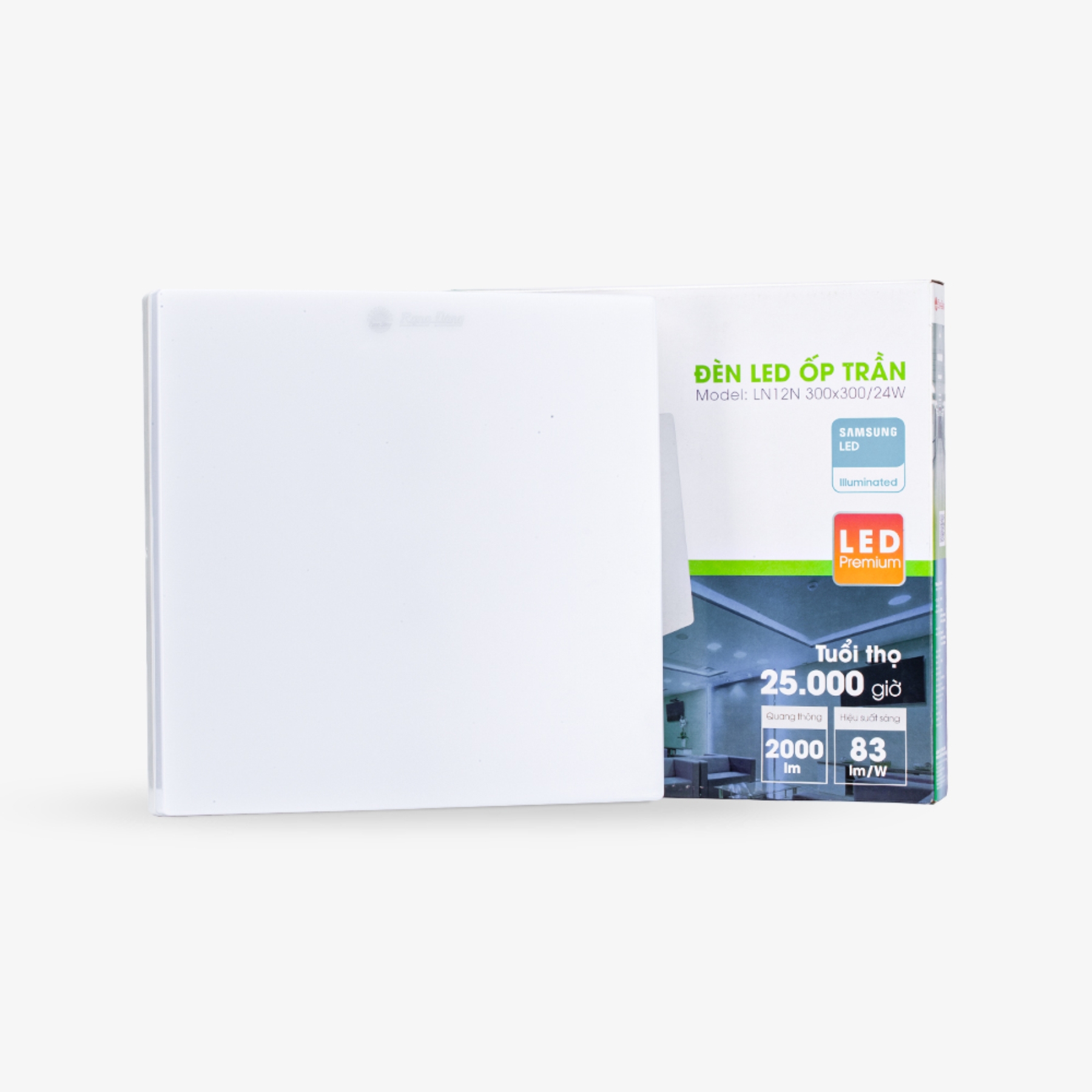 Đèn LED ốp trần đổi màu 24W đế nhựa hình vuông LN12N 300x300/24W Rạng Đông