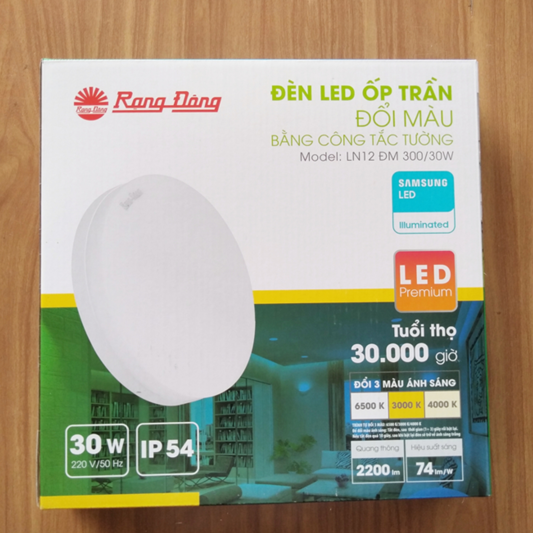 Đèn LED ốp trần đổi màu 30W đế nhôm LN12 300/30W Rạng Đông