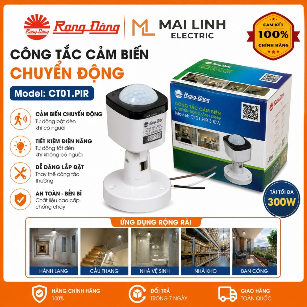 Công tắc cảm biến chuyển động thông minh CT01.PIR 300W Rạng Đông