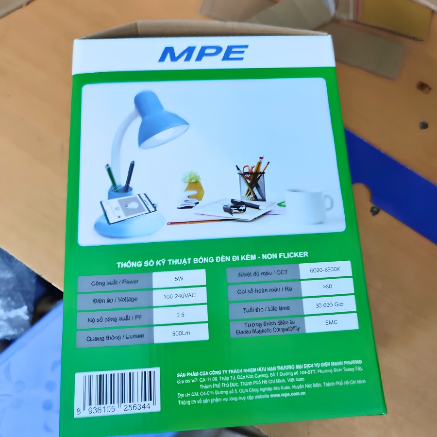 Đèn bàn học bảo vệ thị lực 5W tích hợp hộc để bút và giá đỡ điện thoại màu xanh ánh sáng trắng TL9-BL/5T MPE
