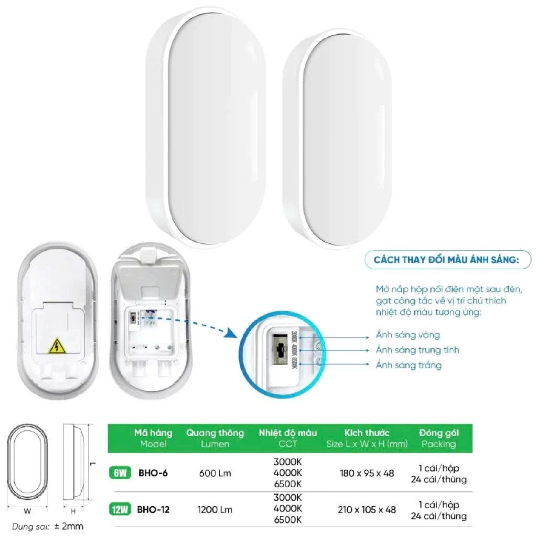 Đèn led downlight ốp nổi oval 6W đổi 3 màu BHO-6 MPE