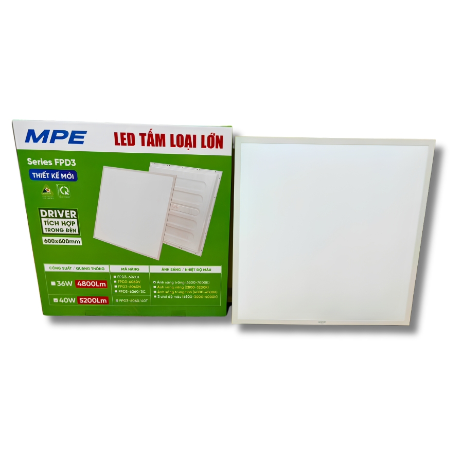 Đèn led tấm loại lớn 600x600mm tích hợp driver 40W ánh sáng trắng FPD3-6060/40T MPE