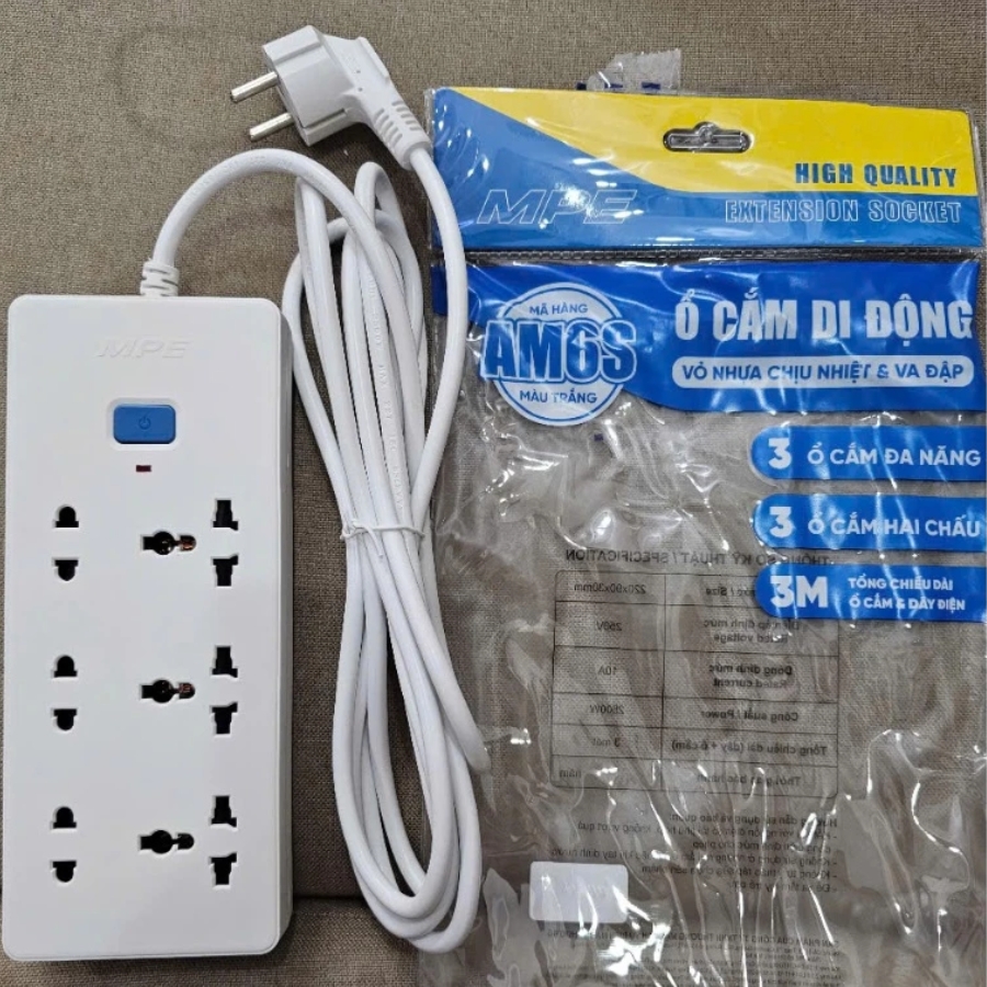 Ổ cắm di động 3 ổ cắm đa năng 3 ổ cắm 2 chấu dài 3m AM6S MPE