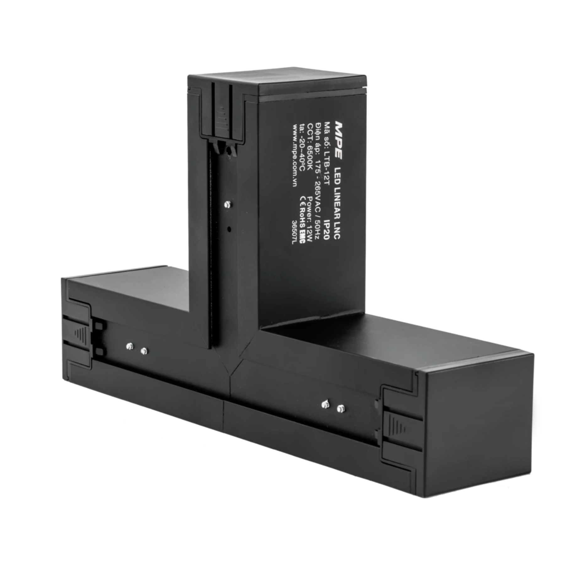 Phụ kiện thanh nối T thân màu đen có đèn 12W ánh sáng trắng dùng cho Seri LNC mã LTB-12T MPE