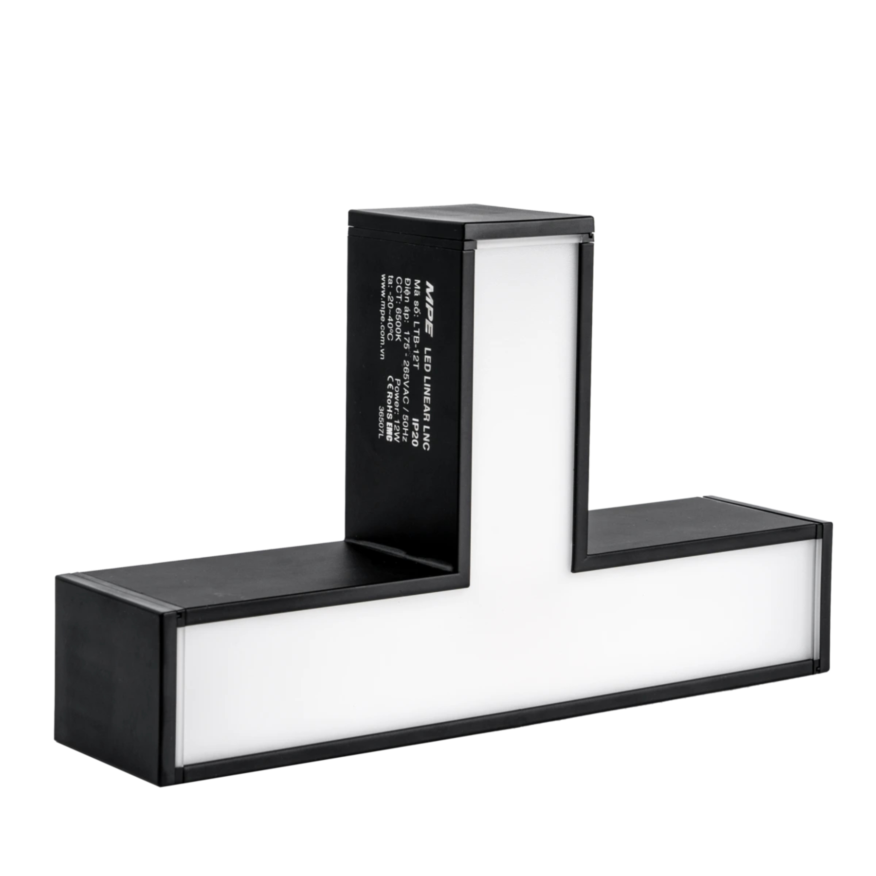 Phụ kiện thanh nối T thân màu đen có đèn 12W ánh sáng trắng dùng cho Seri LNC mã LTB-12T MPE
