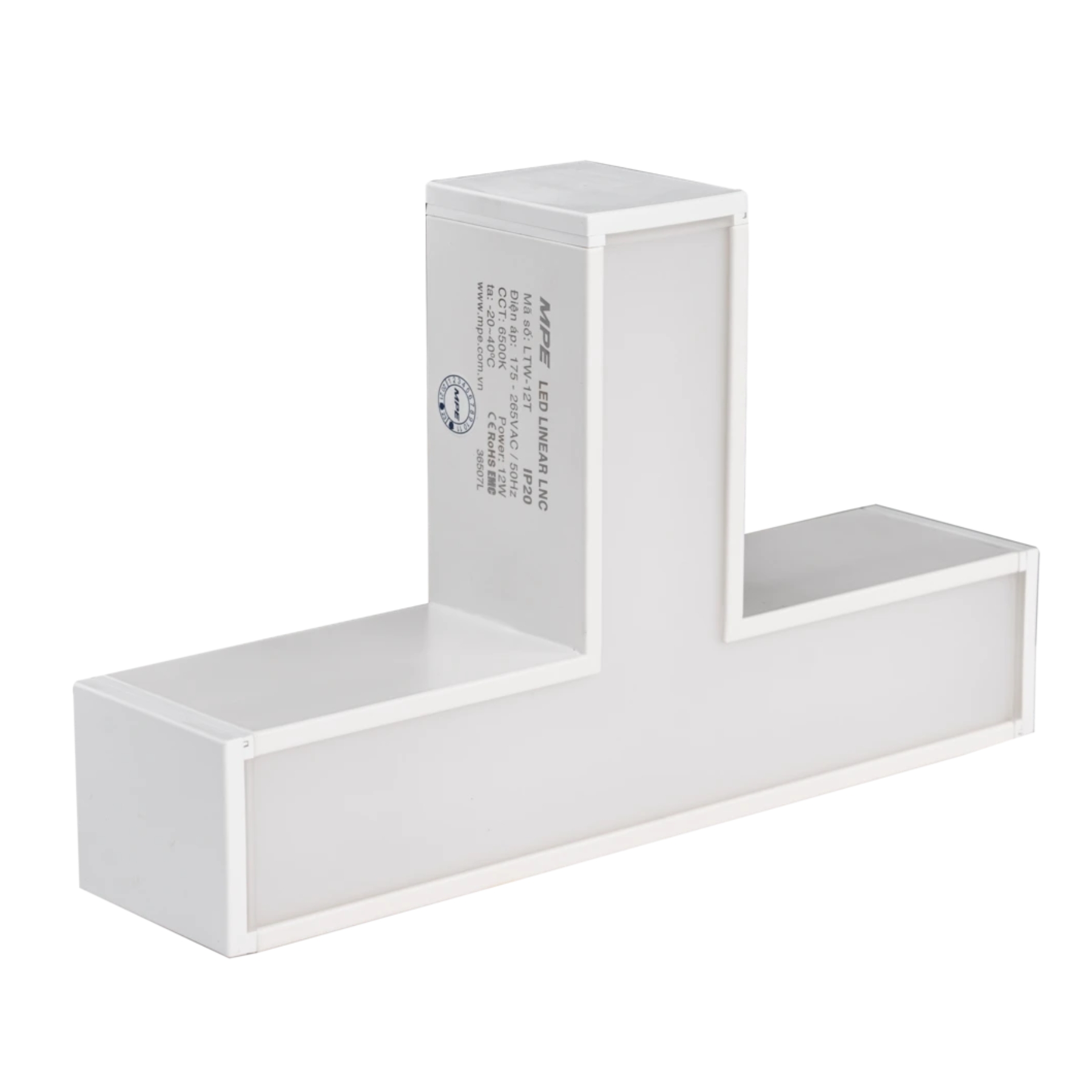 Phụ kiện thanh nối T thân màu trắng có đèn 12W ánh sáng trắng dùng cho Seri LNC mã LTW-12T MPE