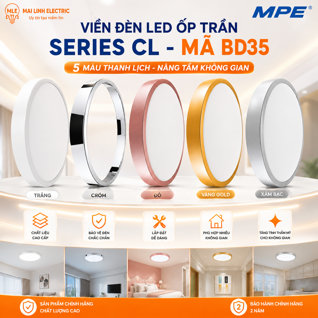 Viền đèn led ốp trần seri CL 22W màu đỏ BD35-R MPE