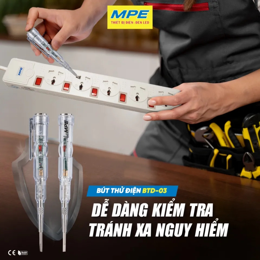 Bút thử điện hiển thị đèn báo - thử điện áp DC/AC 70-250V BTD-03 MPE - Thiết bị điện Mai Linh Electric