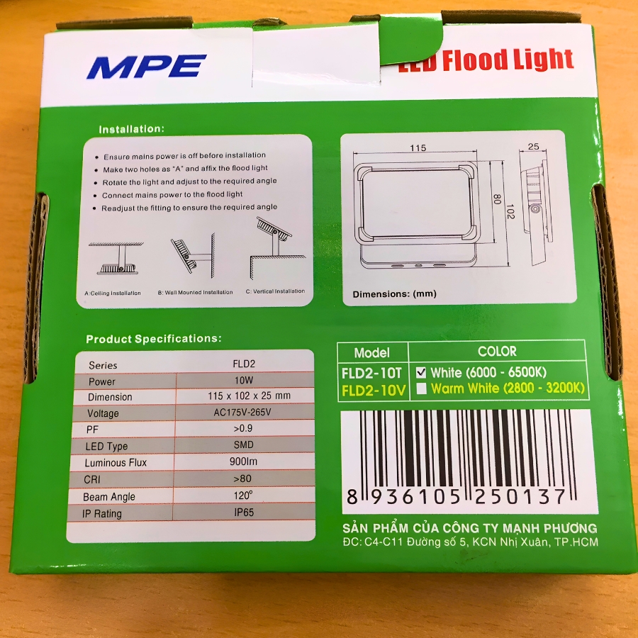 Đèn led pha 10W ánh sáng trắng FLD2-10T MPE