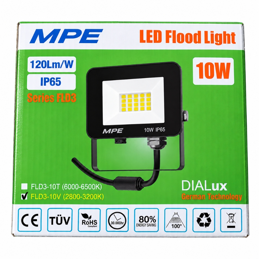 Đèn led pha 10W ánh sáng vàng FLD3-10V MPE - Thiết bị điện Mai Linh Electric