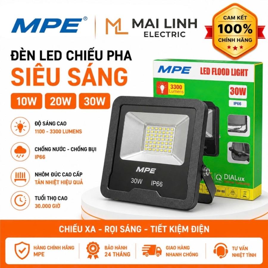 Đèn led pha 30W ánh sáng trắng FLD5-30T MPE - Thiết bị điện Mai Linh Electric