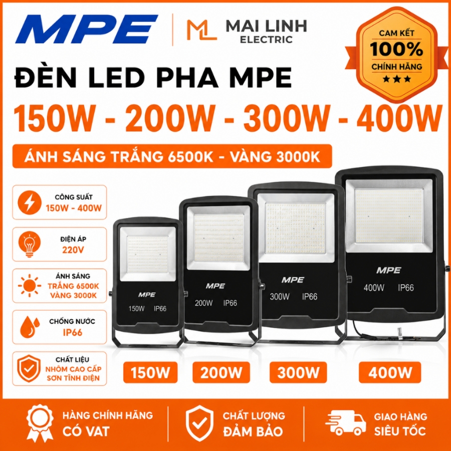 Đèn led pha 400W ánh sáng vàng FLD5-400V MPE - Thiết bị điện Mai Linh Electric