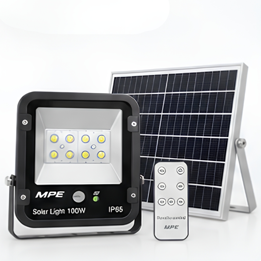 Đèn led pha năng lượng mặt trời 100W ánh sáng vàng SFLD2-100V MPE - Thiết bị điện Mai Linh Electric