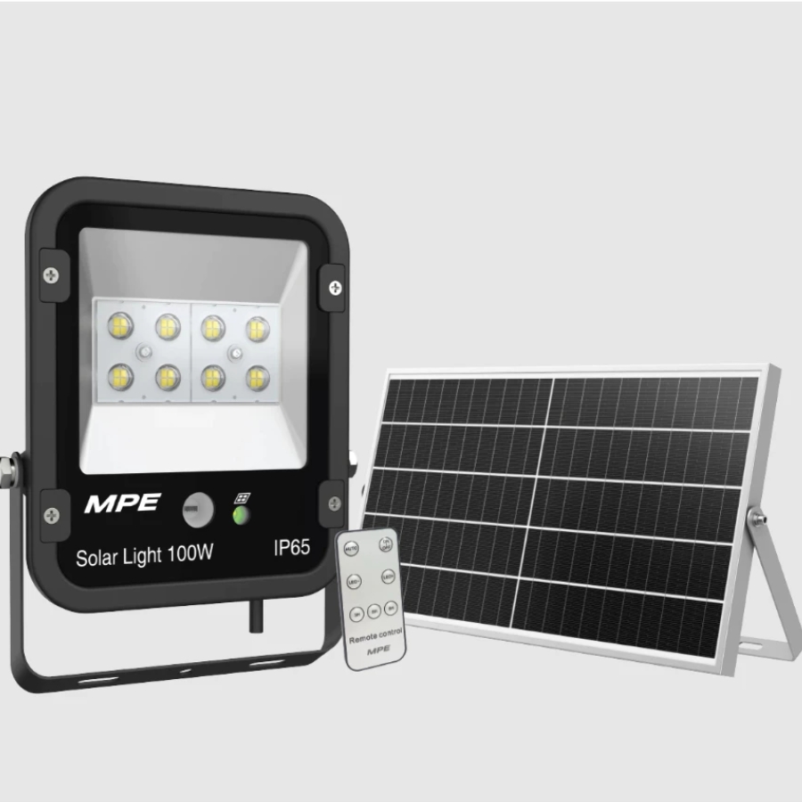 Đèn led pha năng lượng mặt trời 100W ánh sáng vàng SFLD2-100V MPE - Thiết bị điện Mai Linh Electric