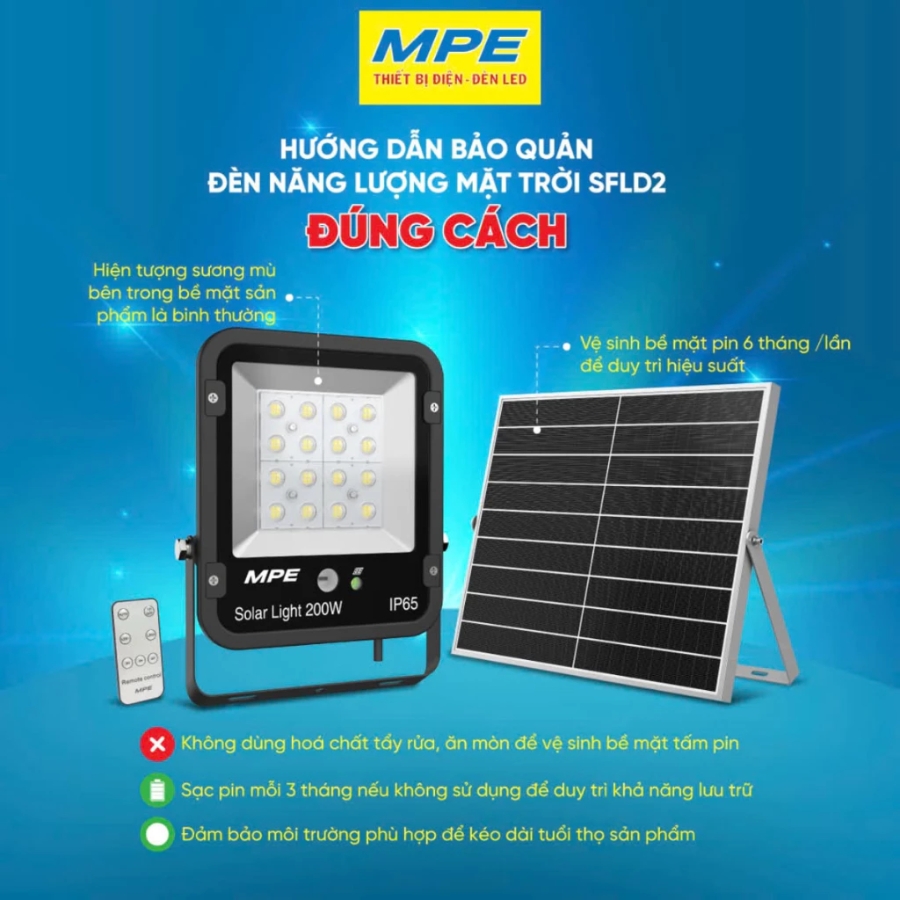 Đèn led pha năng lượng mặt trời 100W ánh sáng vàng SFLD2-100V MPE - Thiết bị điện Mai Linh Electric