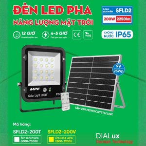 Đèn led pha năng lượng mặt trời 200W ánh sáng vàng SFLD2-200V MPE - Thiết bị điện Mai Linh Electric