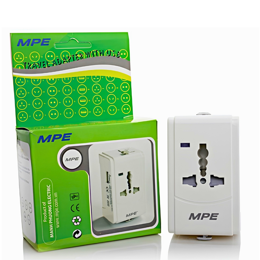Ổ cắm du lịch tích hợp cổng USB mã TA2 MPE - Thiết bị điện Mai Linh Electric