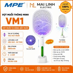 Vợt muỗi thông minh có đèn LED tự bắt muỗi VM1 MPE - Thiết bị điện Mai Linh Electric