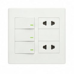 Bộ công tắc ổ cắm đôi - 2 ổ cắm 2 chấu tích hợp 3 công tắc và 1 cầu chì và đế nổi đôi A60B22U3N1F MPE - Thiết bị điện Mai Linh Electric