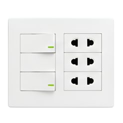 Bộ công tắc ổ cắm đôi - 3 ổ cắm 2 chấu tích hợp 2 công tắc và 1 cầu chì và đế nổi đôi A60B23U2N1F MPE - Thiết bị điện Mai Linh Electric