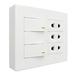 Bộ công tắc ổ cắm đôi - 3 ổ cắm 2 chấu tích hợp 2 công tắc và 1 cầu chì và đế nổi đôi A60B23U2N1F MPE - Thiết bị điện Mai Linh Electric