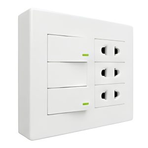 Bộ công tắc ổ cắm đôi - 3 ổ cắm 2 chấu tích hợp 2 công tắc và 1 cầu chì và đế nổi đôi A60B23U2N1F MPE - Thiết bị điện Mai Linh Electric