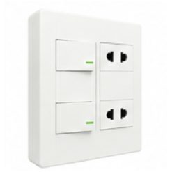 Bộ công tắc ổ cắm đôi - 2 ổ cắm 2 chấu tích hợp 2 công tắc và 1 cầu chì và đế nổi đôi A60B22U2N1F MPE - Thiết bị điện Mai Linh Electric