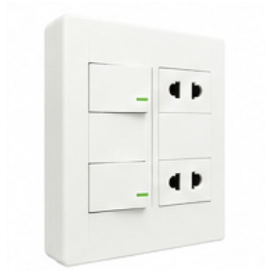 Bộ công tắc ổ cắm đôi - 2 ổ cắm 2 chấu tích hợp 2 công tắc và 1 cầu chì và đế nổi đôi A60B22U2N1F MPE - Thiết bị điện Mai Linh Electric