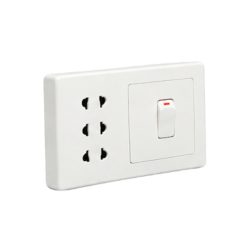 Bộ công tắc ổ cắm đôi - 1 công tắc tích hợp 3 ổ cắm 2 chấu và đế nổi đôi A20B23U1N MPE - Thiết bị điện Mai Linh Electric