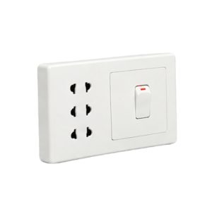 Bộ công tắc ổ cắm đôi - 1 công tắc tích hợp 3 ổ cắm 2 chấu và đế nổi đôi A20B23U1N MPE - Thiết bị điện Mai Linh Electric