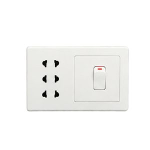 Bộ công tắc ổ cắm đôi - 1 công tắc tích hợp 3 ổ cắm 2 chấu và đế nổi đôi A20B23U1N MPE - Thiết bị điện Mai Linh Electric
