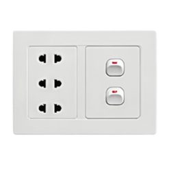 Bộ công tắc ổ cắm đôi - 2 công tắc tích hợp 3 ổ cắm 2 chấu và đế nổi đôi A20B23U2N MPE - Thiết bị điện Mai Linh Electric