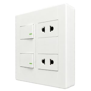 Bộ công tắc ổ cắm đôi - 2 ổ cắm 2 chấu tích hợp 2 công tắc và 1 cầu chì và đế nổi đôi A60B22U2N1F MPE - Thiết bị điện Mai Linh Electric